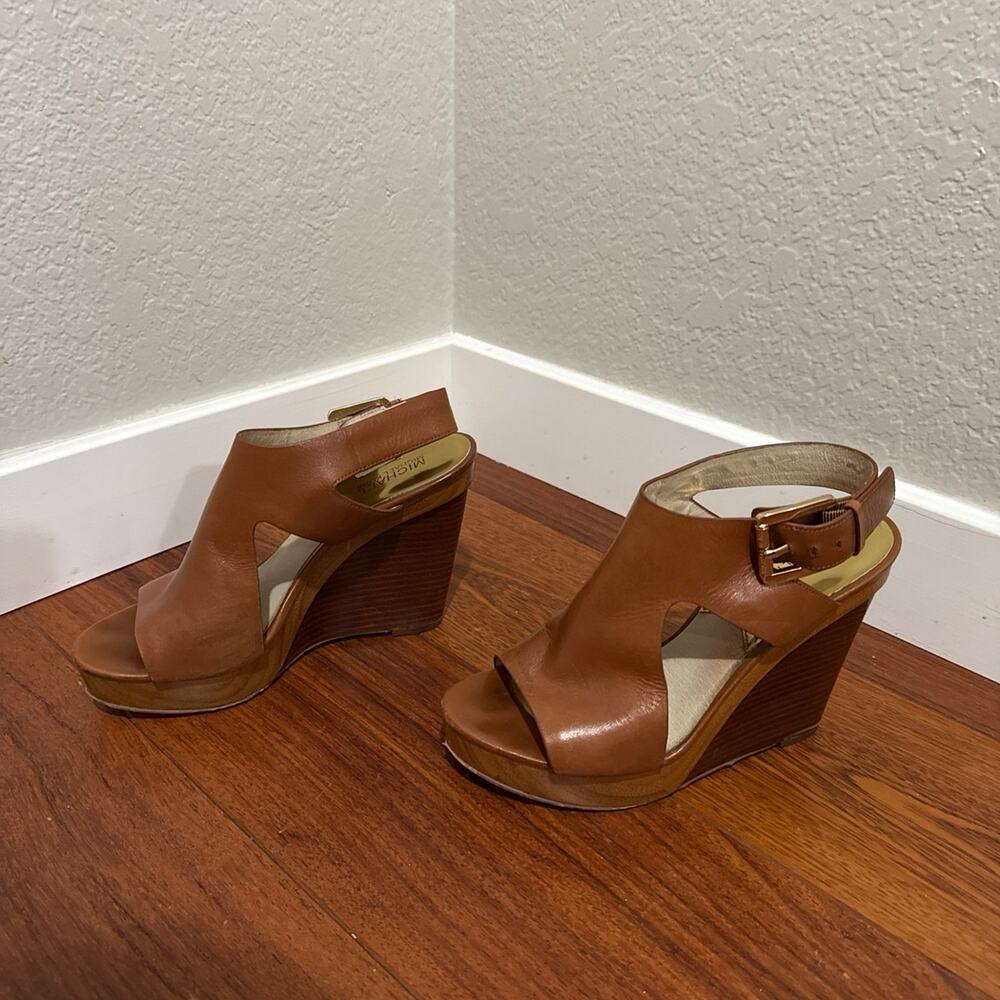 Michael Kors Brown Leather Wedge Sandals - Women's Size 8